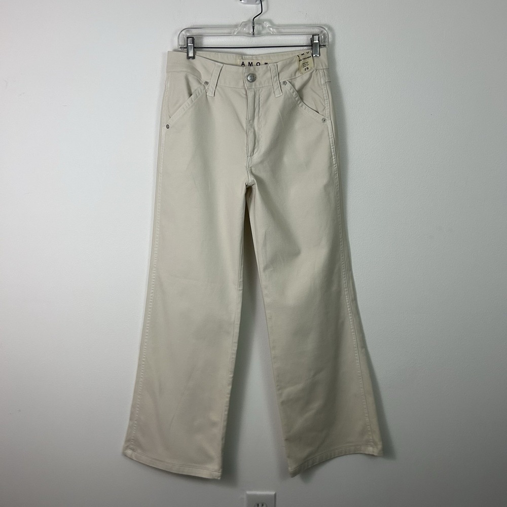 AMO Size 29 Lois Trouser Cream Slim Fit Wide Leg Denim Pants NWOT